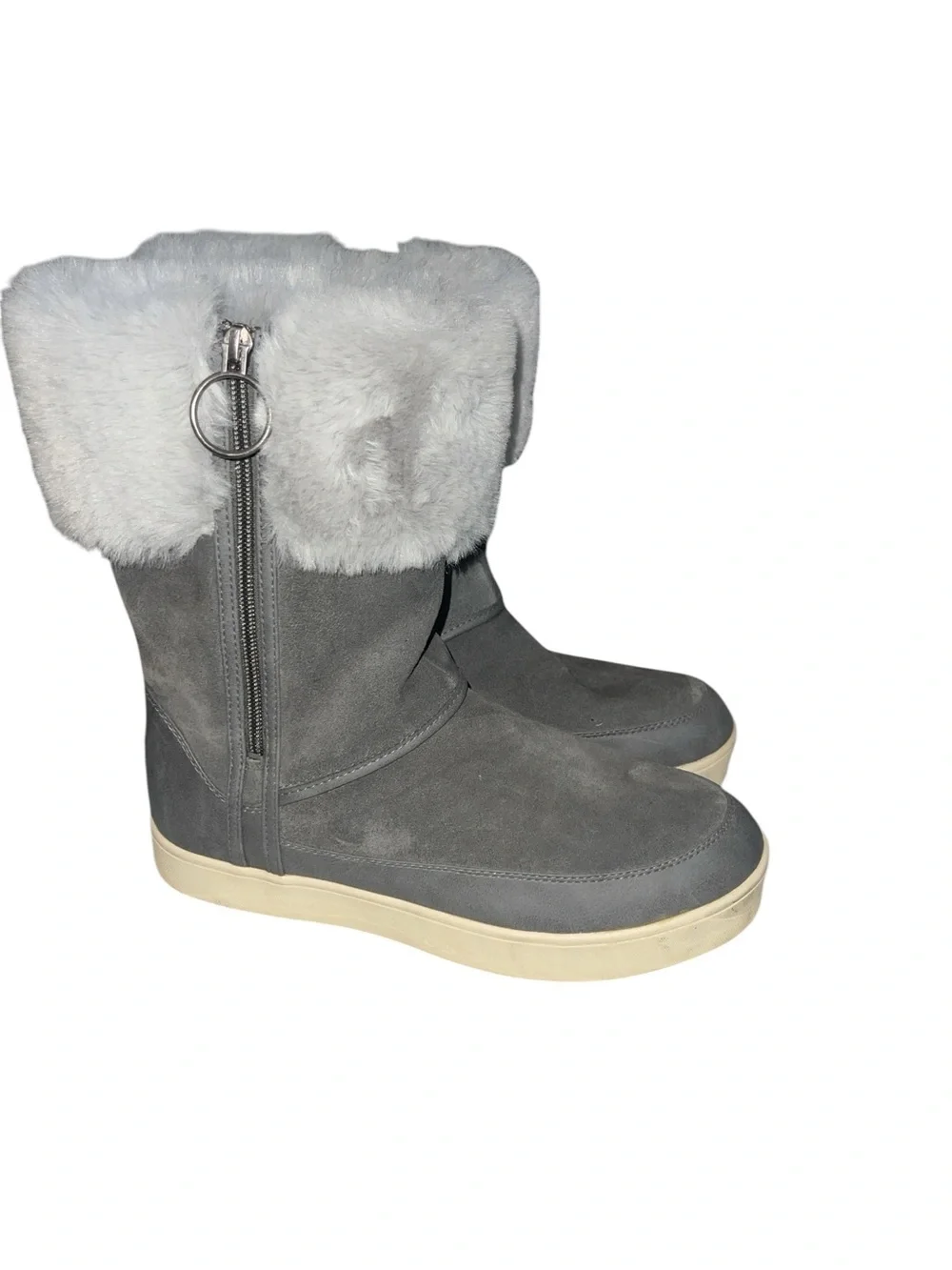 🩶🤍 Koolaburra by UGG Gray Suede Faux Fur Zip Winter Boots